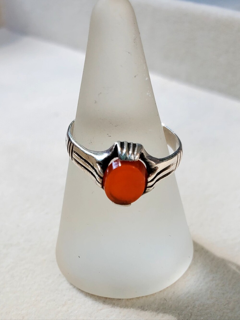Vintage Sterling Silver Orange Cabochon Ring Size 6.5 Statement Ring - Picture 3 of 13